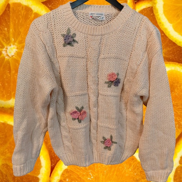 Cream Cable Knit Floral Embroidered Sweater - Picture 2 of 6